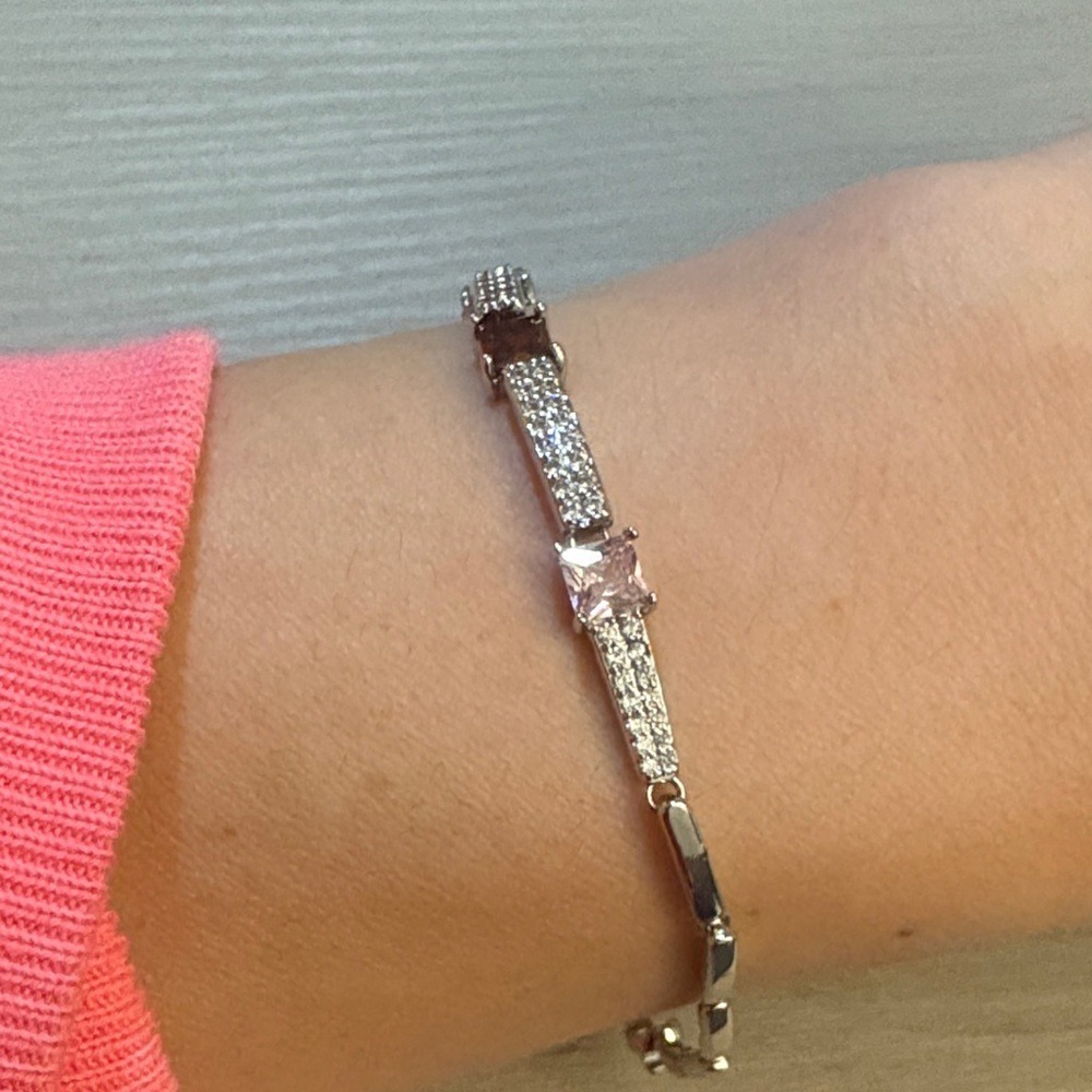 18k Gold plated ‎ Silver and Pink Bracelet,7.25" New